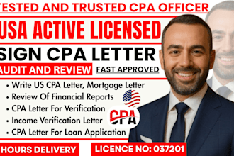 verified US CPA letter, comfort letter, income verification as licensed CPA
