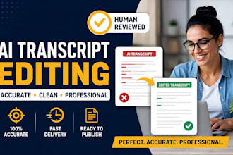 proofread and fix ai generated transcripts for accuracy, clarity and err
