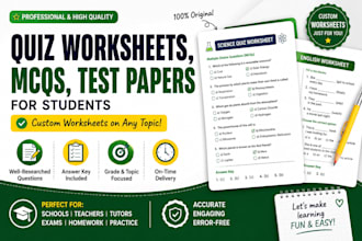 create professional quizzes, mcqs, worksheets and test papers for students
