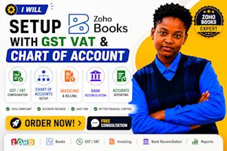 setup zoho books with gst vat tax chart of account invoicing bank reconciliation