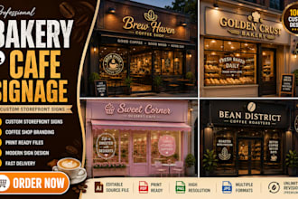 design bakery, coffee shop and cafe storefront signage