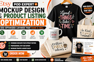 do etsy pod mockup design and product listing optimization expertly