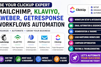 be your clickup expert mailchimp klaviyo aweber getresponse workflows automation