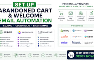 set up seguno customer io smartrmail abandoned cart and welcome email automation