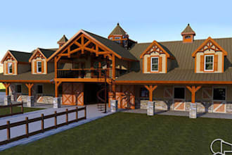 create cgi 3d horse stable, riding arena and equestrian center