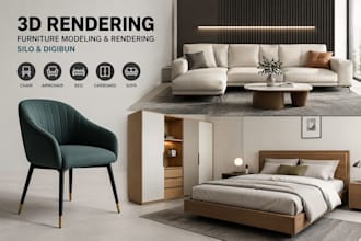 furniture, chair, armchair, bed, carboard, sofa, in 3d render silo and digibun