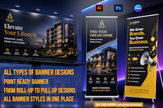 design retractable banners, roll up, event banners, print ready standee banners
