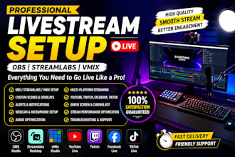 professionally set up obs studio, streamlabs, vmix,