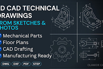 create 2d technical drawings and cad drafting from sketches or photos