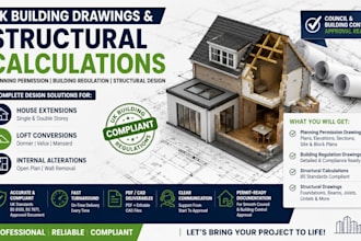 draw UK planning permission, building regulation and structural drawings