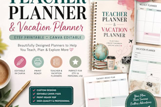 design teacher planner vacation planner etsy printable canva lesson planner