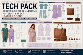create maternity wear leather goods tech pack scrubs and medical uniform