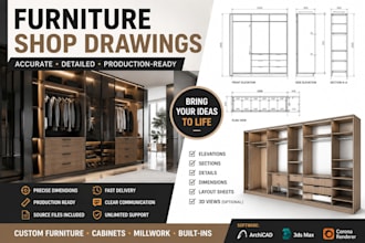 create furniture shop drawings and cabinet technical drawings