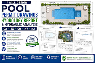 design pool permit drawings hydrology report and hydraulic analysis ca tx co ny