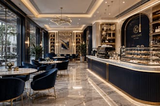 render interior design of cafe, restaurants, coffee shop and retail stores
