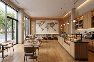create photorealistic 3d restaurant, cafe, and bar interior design