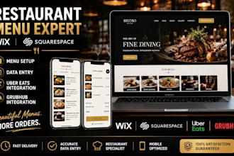 setup wix squarespace restaurant menus data entry grubhub uber eats integration