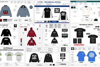 create streetwear tech pack for oversized tshirt hoodie cargo pants and jacket