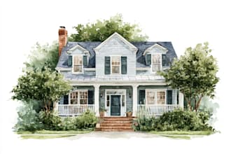 draw house illustration watercolor style