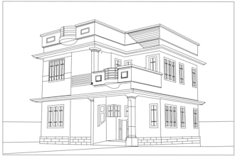 draw detailed building line art and any product sketch for your own image