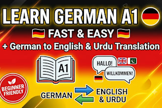 teach german a1 and translate german to english and urdu