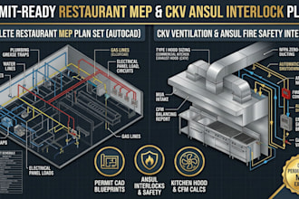 restaurant mep permit drawing ckv kitchen hood ansul interlock mua cad plan set