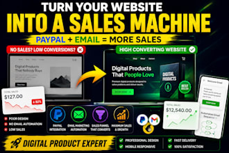 create or redesign digital product website paypal sales funnel email campaign