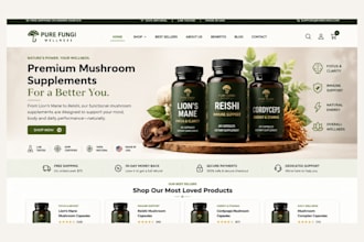 design mushroom supplement shopify store vitamin store wellness shopify store