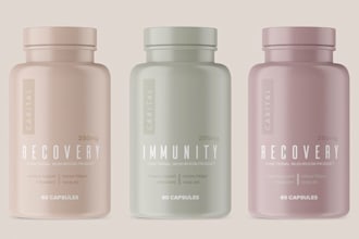 design supplement label,vitamin bottle and nutrition packaging with 3d render