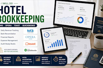 do bookkeeping for US hotels using m3, opera or toast with quickbooks