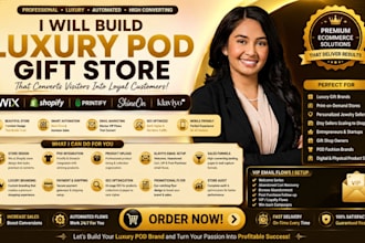 build wix shopify pod luxury gift store printify shineon klaviyo VIP flows flyer