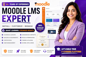 install moodle lms with courses, lessons, quizzes, certificates, user management