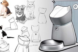 design a smart wifi pet feeder with 3d cad model and realistic render