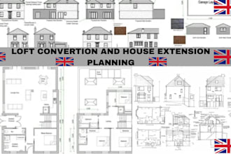 draw UK loft conversion and house extension planning and building regulations