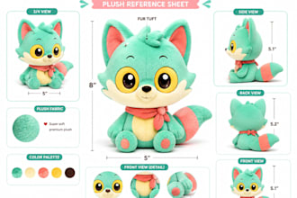 do detail custom plush reference sheet tech pack stuffed animal toy ych concept