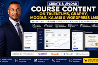 create course content on talentlms, graphy, moodle, kajabi and wordpress lms