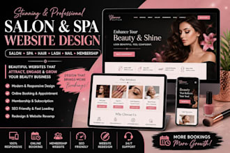 design salon website, membership website, spa, hair,lash, nail, website redesign