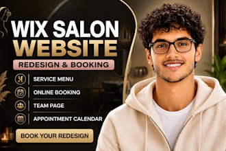 redesign wix salon website, service menu, appointment booking, website team page