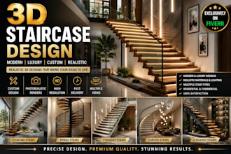 create 3d staircase design and architectural rendering