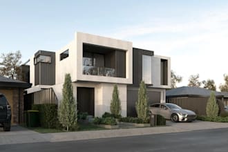upgrade duplex house exterior, concrete house driveaway, front yard landscaping