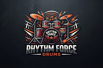 design a dynamic drum logo for music brands and band
