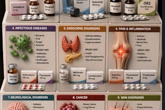 design custom medical infographics, pharmacy study charts