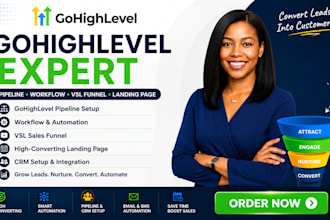 setup gohighlevel pipeline, workflow, vsl sales funnel and landing page