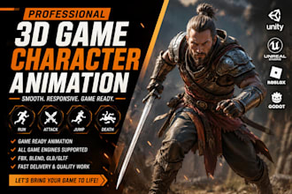 create aaa 3d game character animations for unity, unreal engine and roblox
