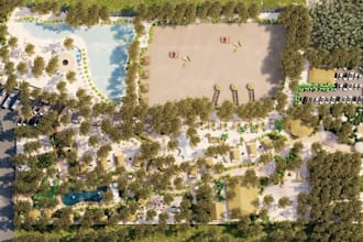 3d landscape design, resort visualization, site plan and master plan rendering