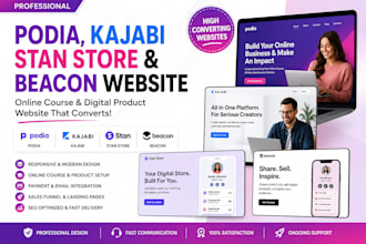 make podia website kajabi website and stan store online course beacon website