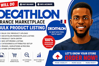 upload decathlon product marketplace bulk csv product upload SEO store listing