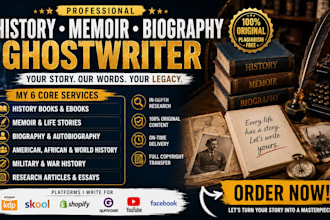ghostwrite history ebook, biography, memoir, sociology and politics articles