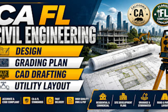 ca fl civil engineering  design grading plan cad drafting utility layout