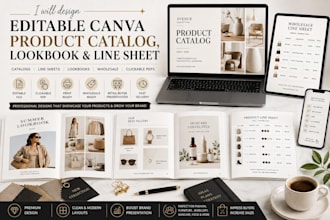 design an editable canva product catalog, lookbook and wholesale line sheet